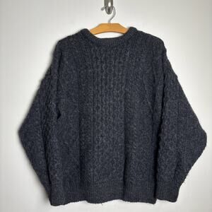 Aran Knitters Co-op Fisherman Sweater Size XL Gray Irish Wool Cable Knit Classic